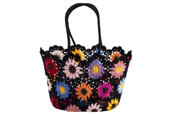 CROCHET BLACK BAG MULTICOLOR FLOWERS 45X30X30CM - 2188354