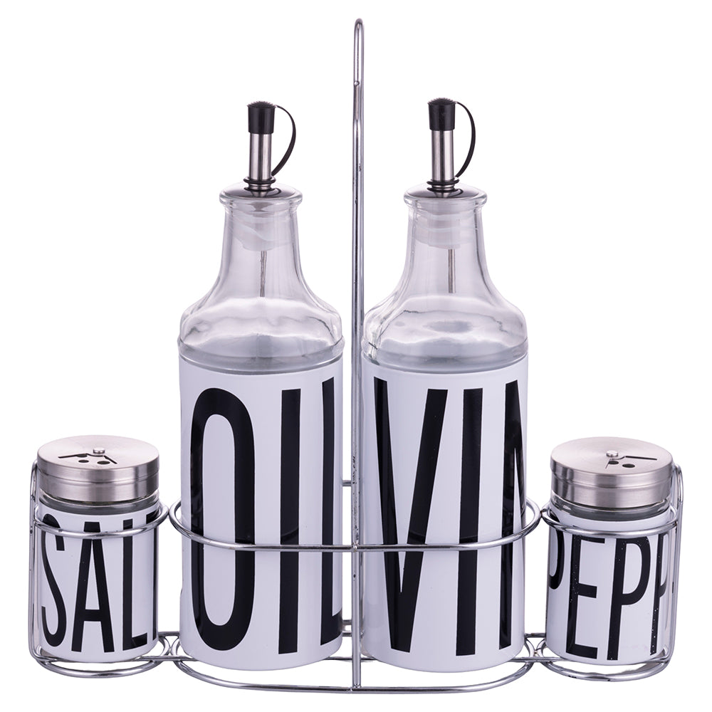 BIG IS MORE GLASS MENAGE SET 4 PCS WHITE + STAND - 5920966