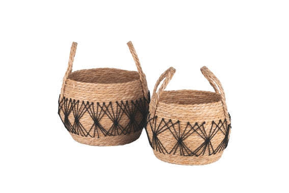 SET 2 NATURAL FIBRE BASKETS DECOR. BLACK ROPE - 5921920