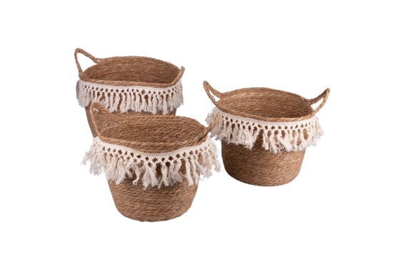 SET OF 3 BASKETS/WOVEN TASSEL - 5922243