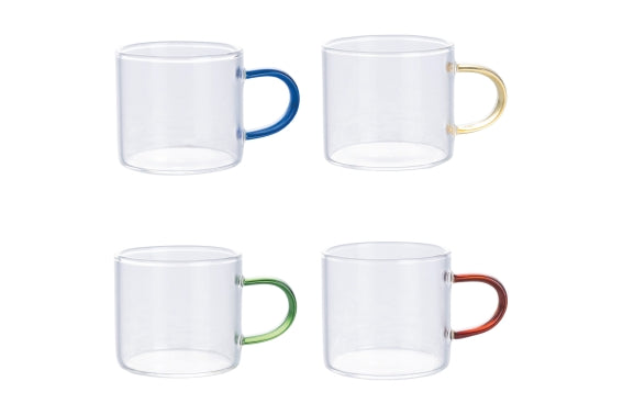 COFFEE CUP BOROSILICATE W/HANDLE 90ML 4ASS - 5922674