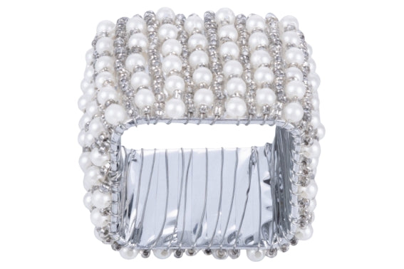 SILVER/PEARL SQUARE NAPKIN RING - 5923222