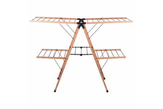 METAL AND BAMBOO CLOTHES DRYING RACK 155X62X111CM - 5923436