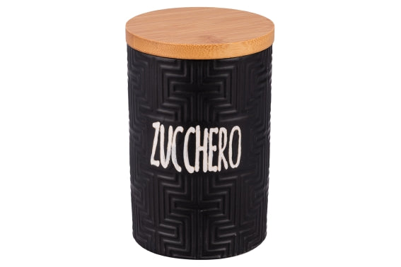 SHAPE SUGAR JAR 750ML BLACK W/BAMBOO LID - 5923566