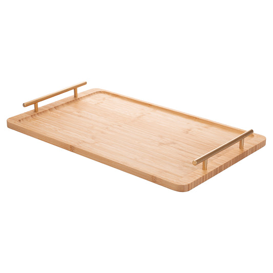 BAMBOO TRAY WITH GOLD HANDLES 50X30X5CM - 2188470