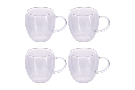 GLASS EXPRESSO SET 4 CUPS W/HANDLE DOUBLE WALL90ML - 5904600