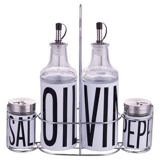 BIG IS MORE GLASS MENAGE SET 4 PCS WHITE + STAND - 5920966