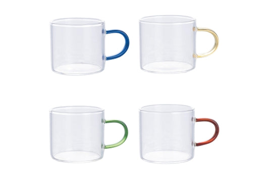 COFFEE CUP BOROSILICATE W/HANDLE 90ML 4ASS - 5922674