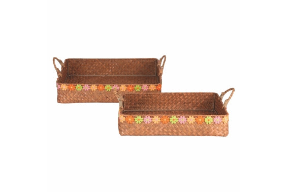 NATURAL TRAYS SET2 FIBER 40X30CM/35X25CM W/FLOWERS - 5923382