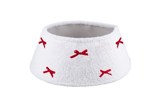 WHITE TEDDY CHRISTMAS TREE COVER + BOWS - 5923862