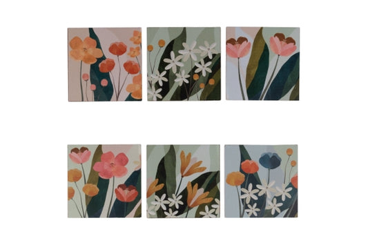 BLOOM SET 6 WOODEN COASTERS 9X9CM - 5926278