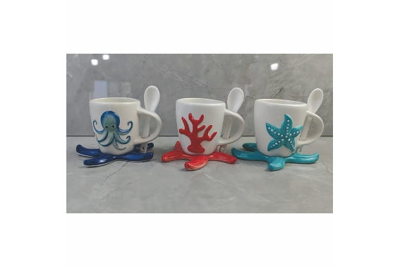 OCEAN COFFEE CUP 90ML W/SPOON 3ASS - 5926380