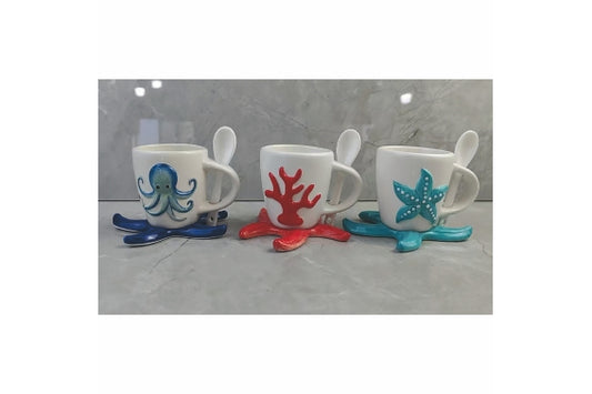 OCEAN COFFEE CUP 90ML W/SPOON 3ASS - 5926380