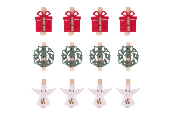 XMAS SET 12 FELT GIFT CLIP 3 SHAPES - 5928587