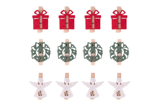 XMAS SET 12 FELT GIFT CLIP 3 SHAPES - 5928587