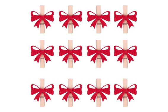 XMAS BOWS SET 12 RED GIFT CLIPS - 5928588
