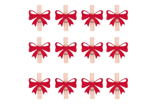 XMAS BOWS SET 12 RED GIFT CLIPS - 5928588