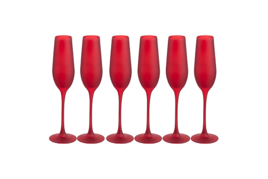 HAPPY HOUR SET 6 RED FROSTED 190ML FLUTES - 5928701