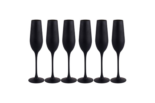 HAPPY HOUR SET 6 BLACK FROSTED FLUTES 190ML - 5928704